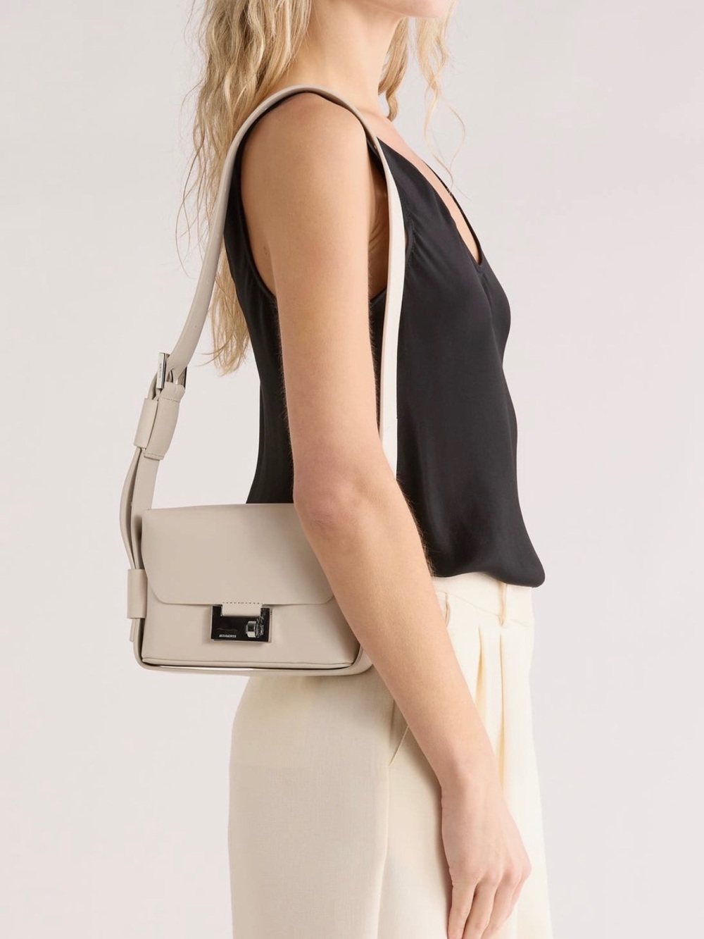 AllSaints Cream Crossbody Belt Bag with Silver Hardware